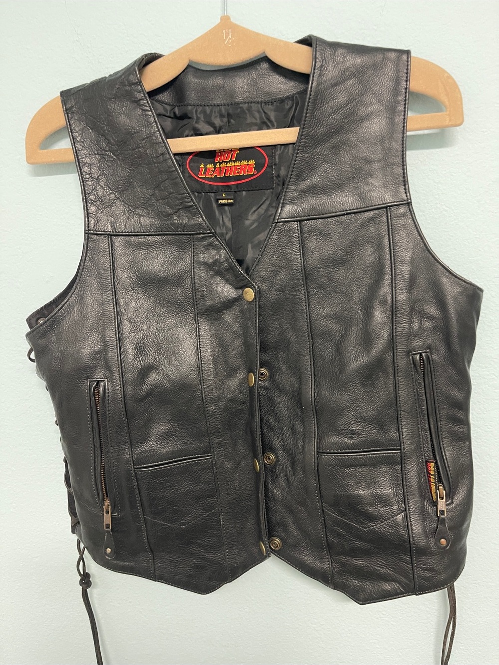 Hot Leathers Women's Black Leather Vest with Side Lacing Biker/ REN fest/ pirate